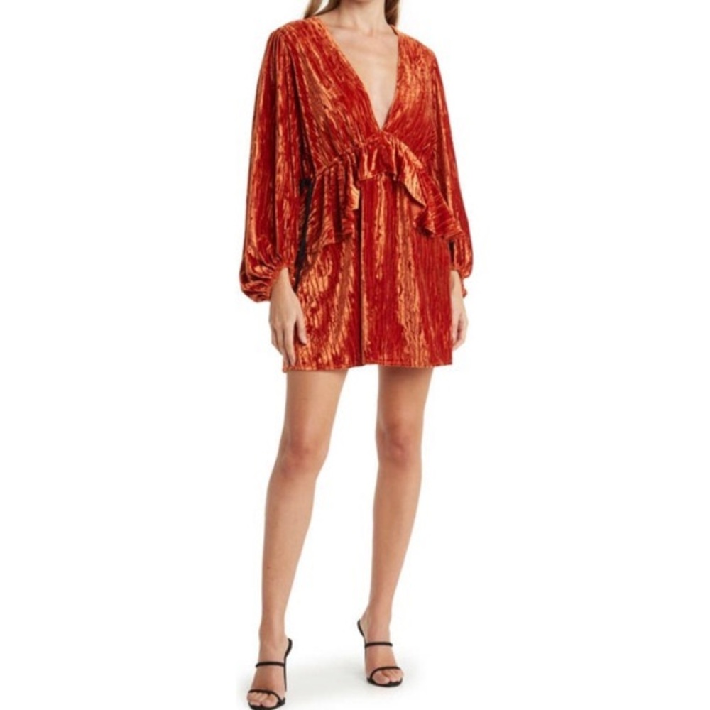 Topshop Velvet Long Sleeve Mini Dress in Burnt Orange women’s size 10